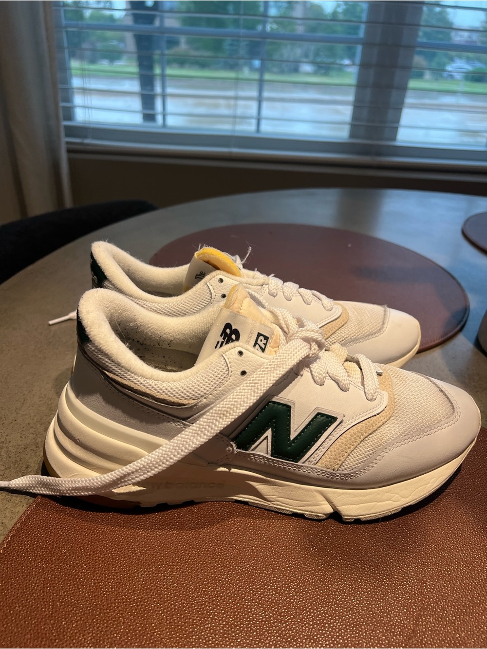 New Balance White Athletic Sneakers with Green 'N' Accent